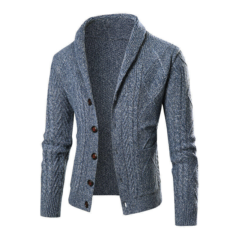Herren nan grobgestrickte Strickjacke mit Schalkragen und Zopfmuster Drune