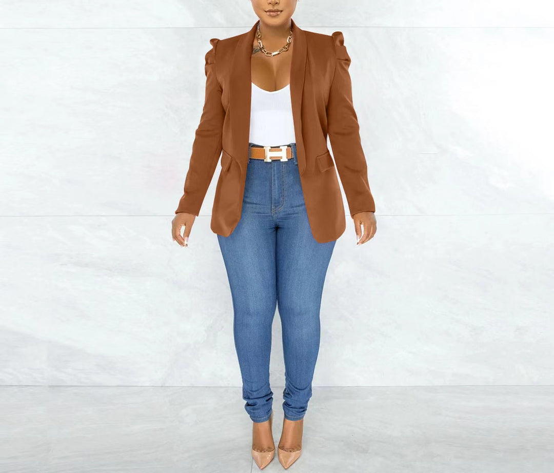Damen Eleganter Blazer mit Schulterpolstern Drune
