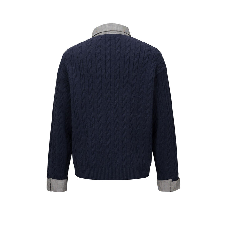 Herren Strukturierter Strickpullover mit integriertem Hemdkragen und Dreiknopf‑Leiste Drune