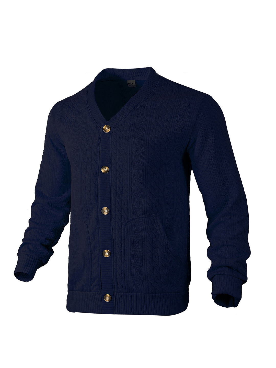 Herren nan eleganter Zopfstrickcardigan mit V-Ausschnitt Knopfleiste und aufgesetzten Taschen Drune