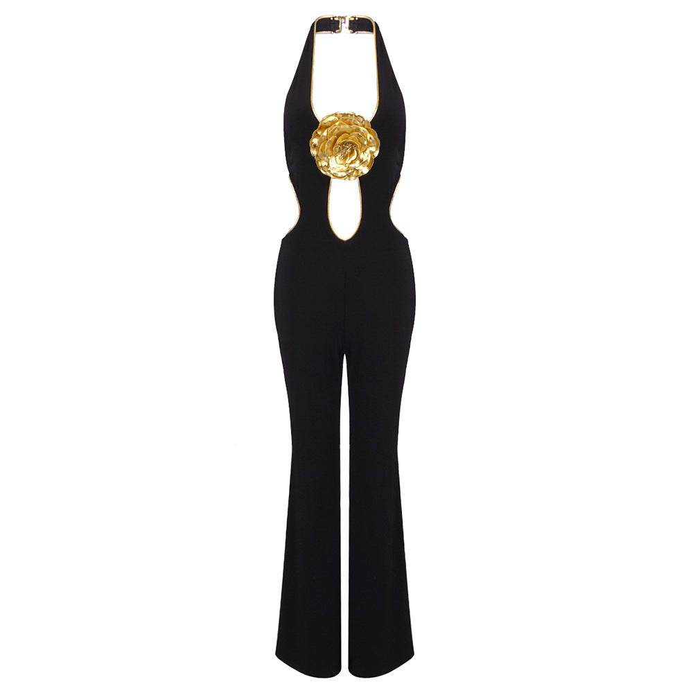 Damen Modischer Jumpsuit mit tiefem Ausschnitt und dekorativem Detail Drune