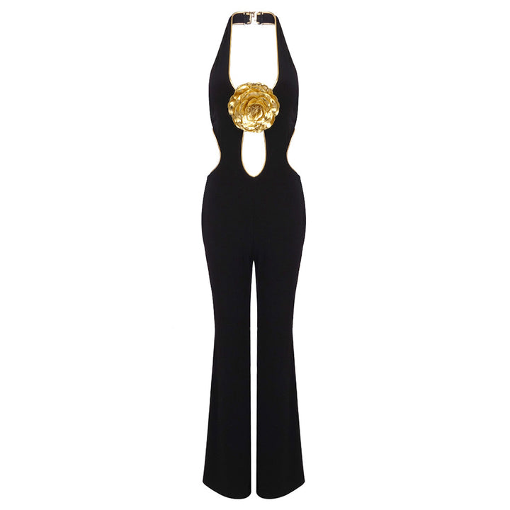 Damen Modischer Jumpsuit mit tiefem Ausschnitt und dekorativem Detail Drune