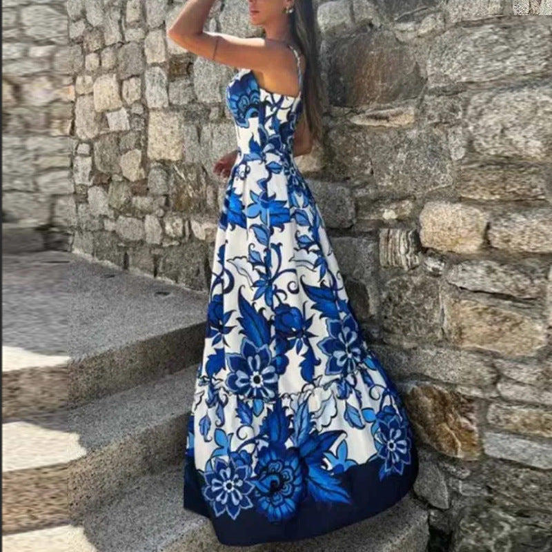 Damen Maxikleid mit tiefem V-Ausschnitt und floralem Design Drune