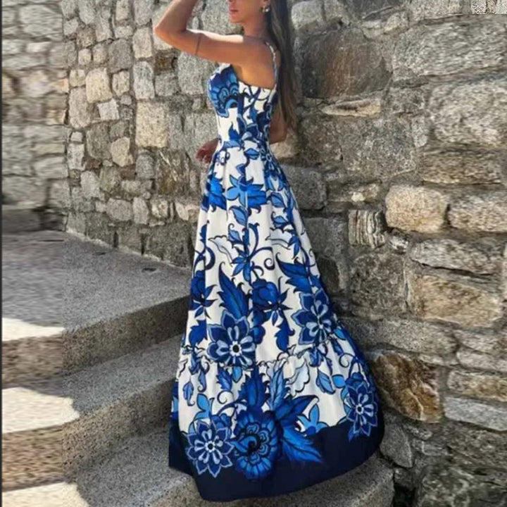 Damen Maxikleid mit tiefem V-Ausschnitt und floralem Design Drune