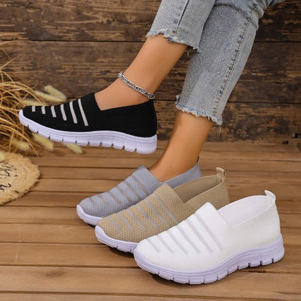 Damen nan gestrickte Slipper Sneaker mit elastischem Einstieg und leichter Komfortsohle Drune