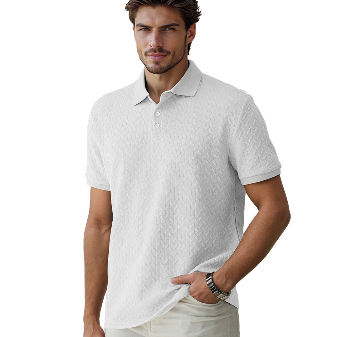 Herren nan feingewobenes Polohemd mit Chevron-Reliefstruktur und kurzer Knopfleiste Drune