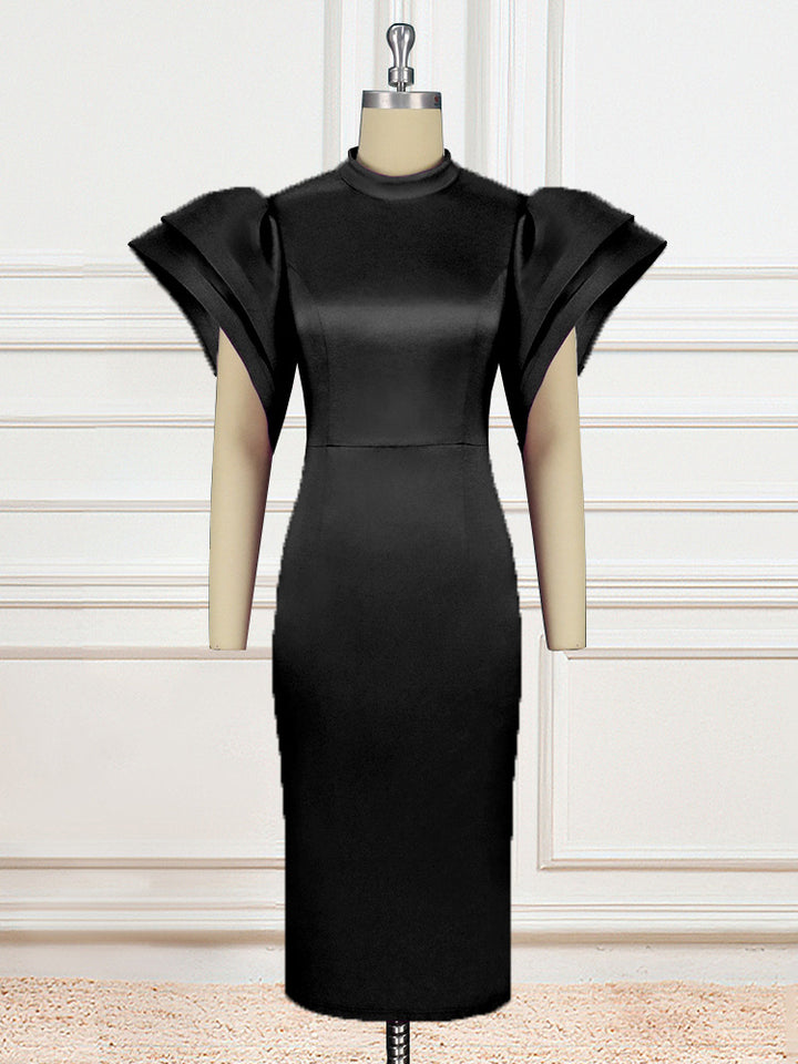 Damen Figurbetontes Kleid mit voluminösen Puffärmeln Drune