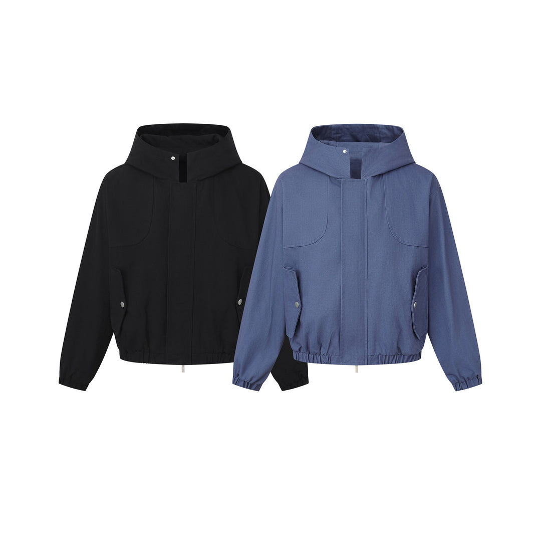 Damen Kurz geschnittene Kapuzenblousonjacke mit Tunnelzugsaum und aufgesetzten Pattentaschen Drune