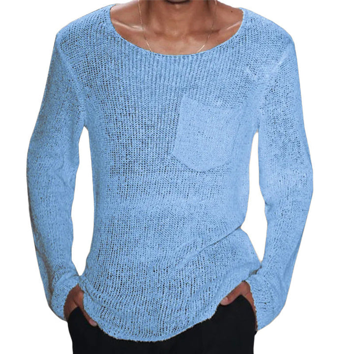 Herren lässiger Pullover mit offener Maschenstruktur und Brusttasche Drune