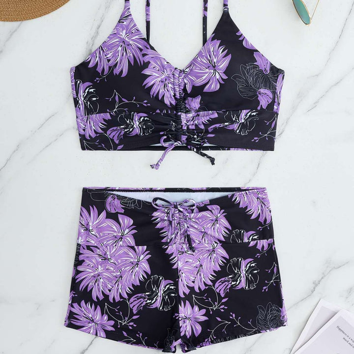 Damen Bikini mit floralem Rüschendesign und verstellbaren Trägern Drune
