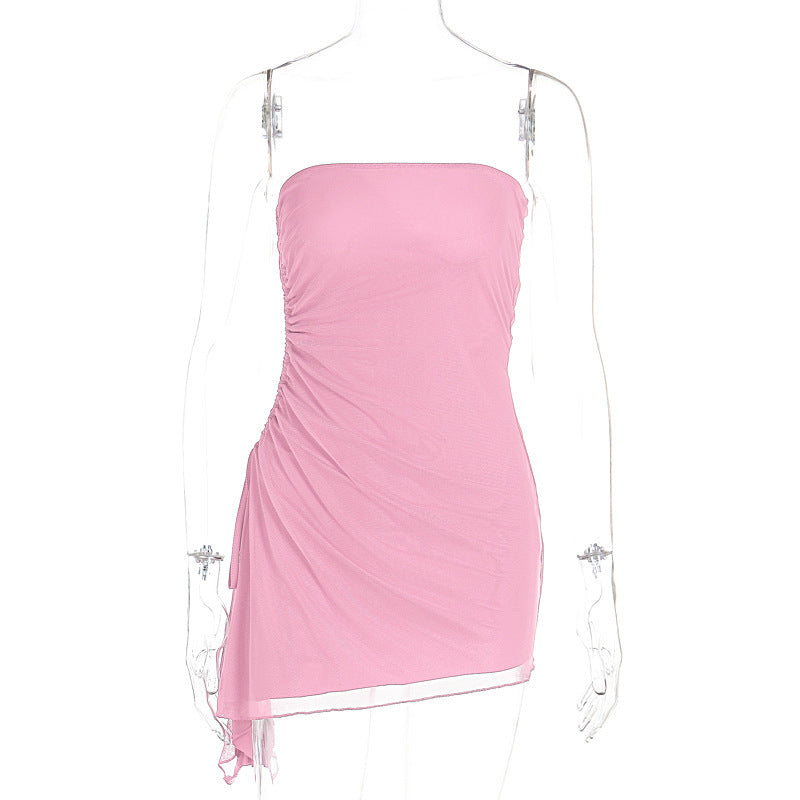 Damen Off-Shoulder Mini-Kleid mit asymmetrischem Saum und Raffung Drune