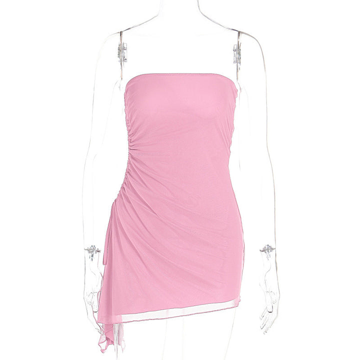 Damen Off-Shoulder Mini-Kleid mit asymmetrischem Saum und Raffung Drune
