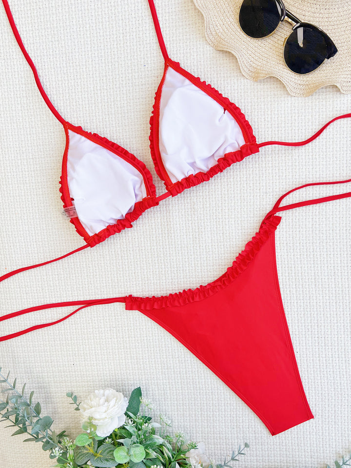 Damen Triangel-Bikini mit Rüschendesign und verstellbaren Bindebändern Drune