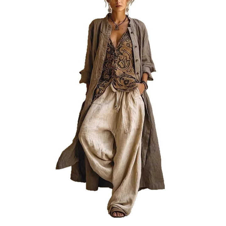 Damen Lässige Leinenhose mit hohem Bund Drune