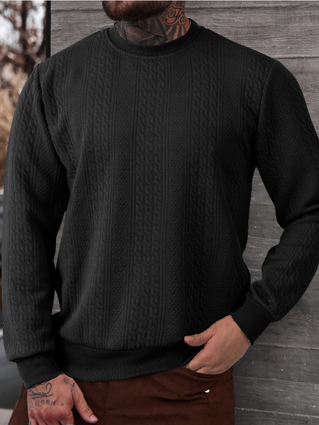 Herren texturiertes Rundhals-Sweatshirt mit feiner Waffelstruktur und gerippten Bündchen Drune