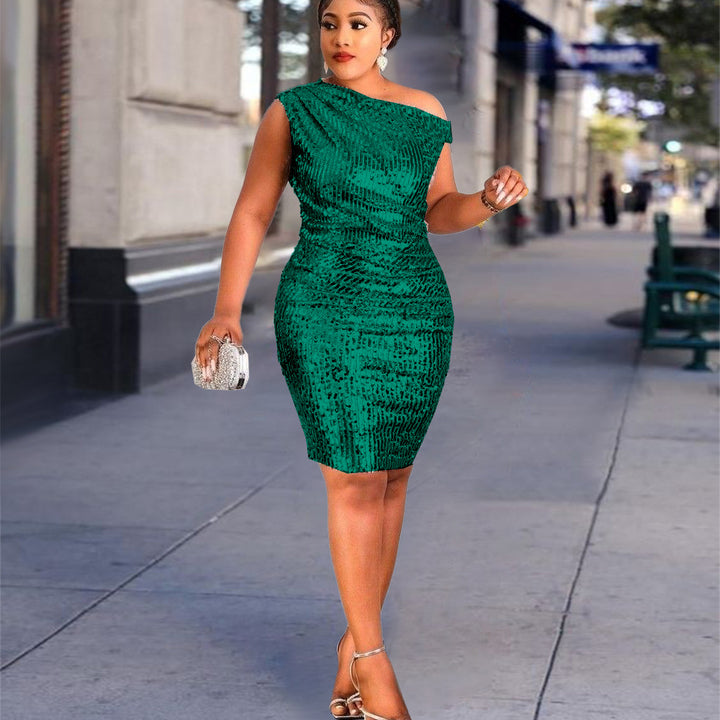 Damen Figurbetontes Cocktailkleid mit asymmetrischem Ausschnitt Drune