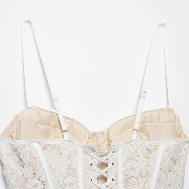 Damen Spitze Corsage Top mit verstellbaren Trägern und Schnürung Drune