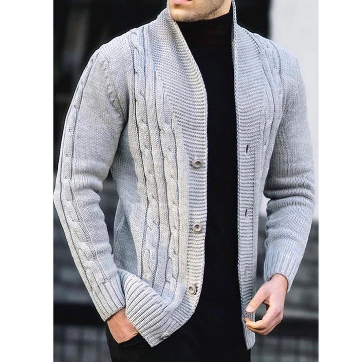 Herren Strickjacke mit Kabelmuster und Schalkragen Drune