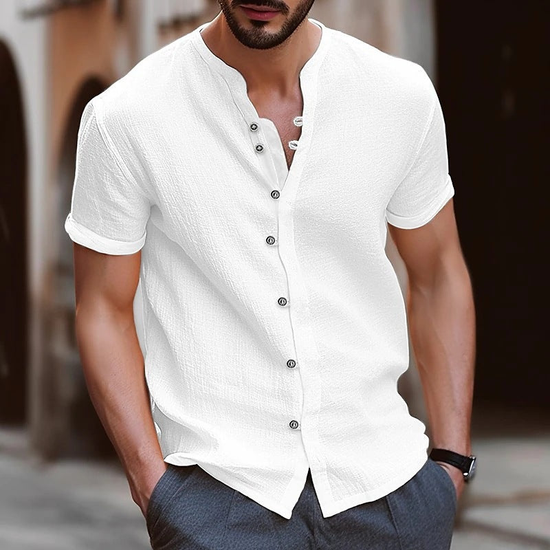 Herren lässiges Kurzarmhemd mit Knopfdetails Drune