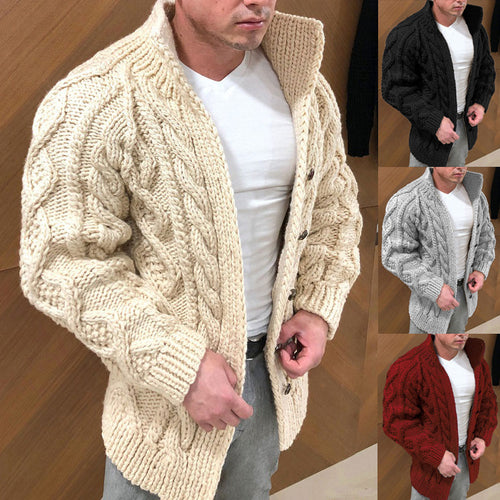 Herren nan Grobstrick Cardigan mit Zopfmuster und Schalkragen Drune