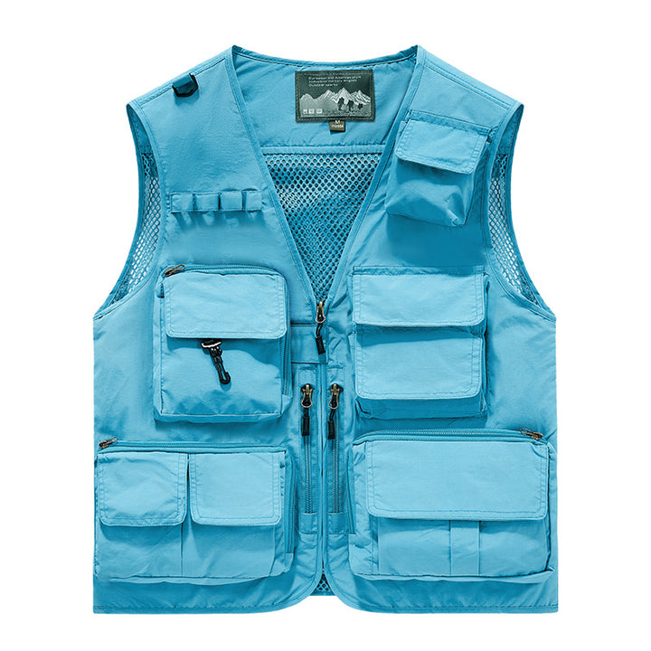 Herren multifunktionale Angler- und Utility‑Weste mit zahlreichen Reißverschluss- und Kletttaschen sowie Mesh-Innenfutter Drune