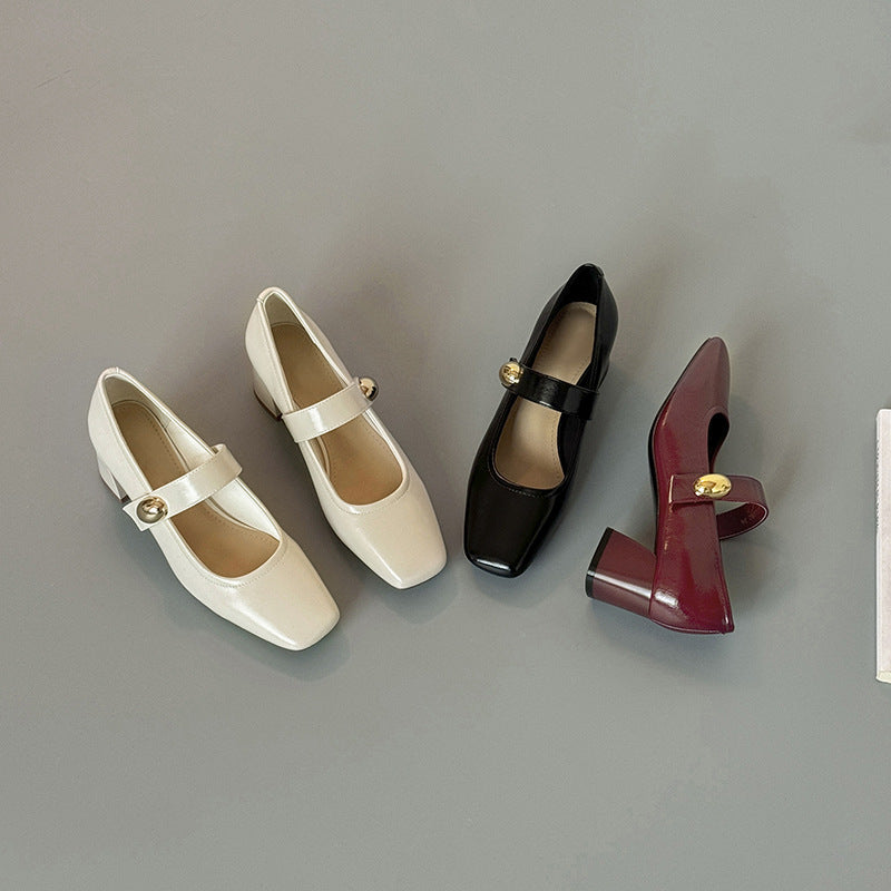 Damen Mary Jane Blockabsatzschuhe mit modischer Schnalle Drune