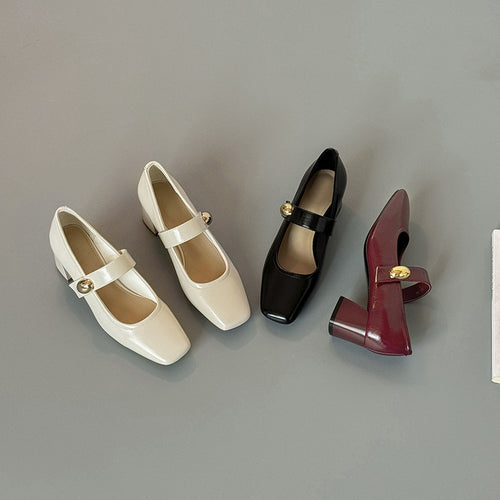 Damen Mary Jane Blockabsatzschuhe mit modischer Schnalle Drune