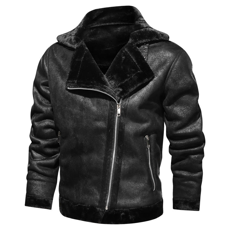 Herren Bikerjacke aus Lederimitat mit Teddyfell-Futter und asymmetrischem Reißverschluss Drune