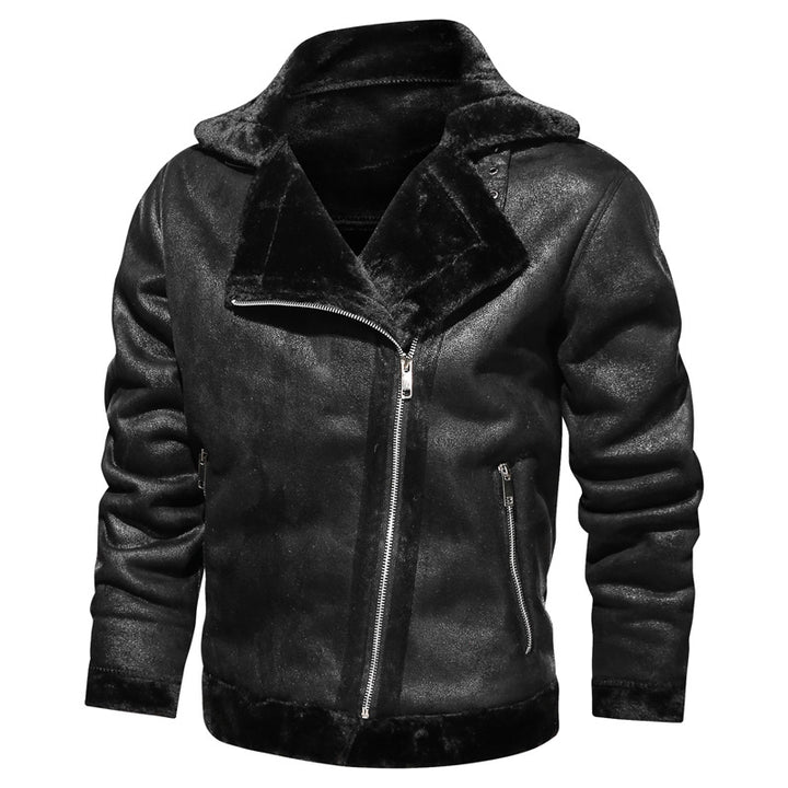 Herren Bikerjacke aus Lederimitat mit Teddyfell-Futter und asymmetrischem Reißverschluss Drune