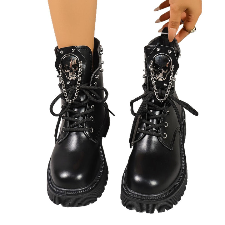 Damen Modische Stiefel mit Totenkopf-Details Drune
