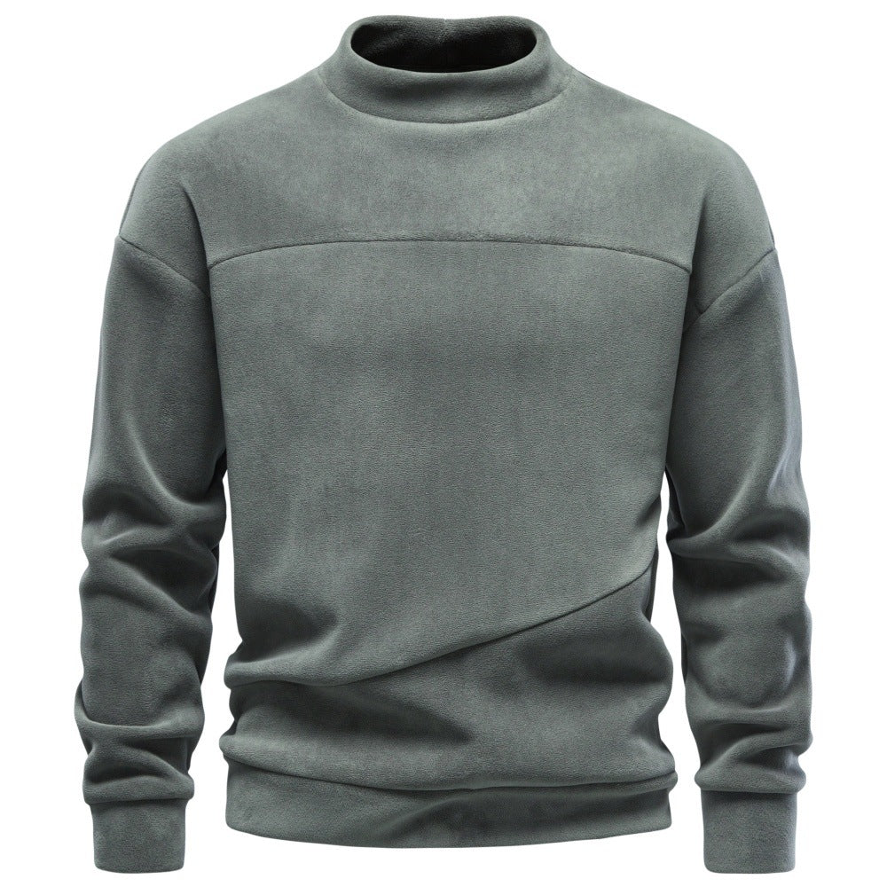 Herren Kuscheliger Microfleece Pullover mit Stehkragen und schrägen Ziernähten Drune