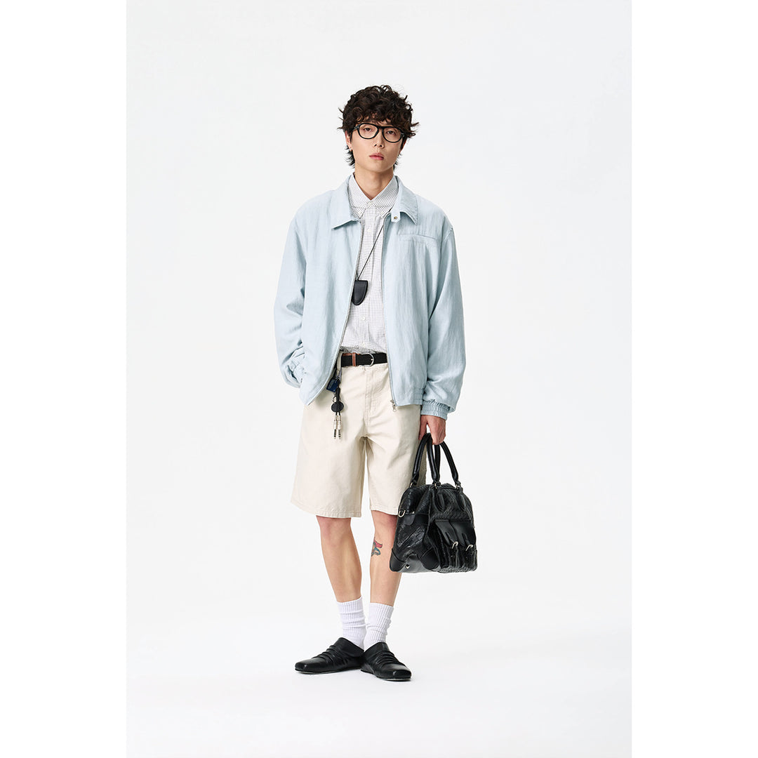 Unisex Oversize-Denim-Blouson mit fransigen Kanten und Druckknopfleiste Drune