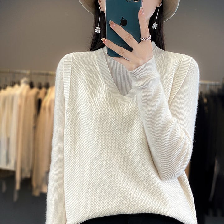 Damen Oversize Strickweste mit tiefem V‑Ausschnitt und feiner Struktur Drune