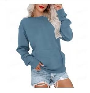Damen Lockeres Sweatshirt mit Rundhalsausschnitt und Kängurutasche Drune