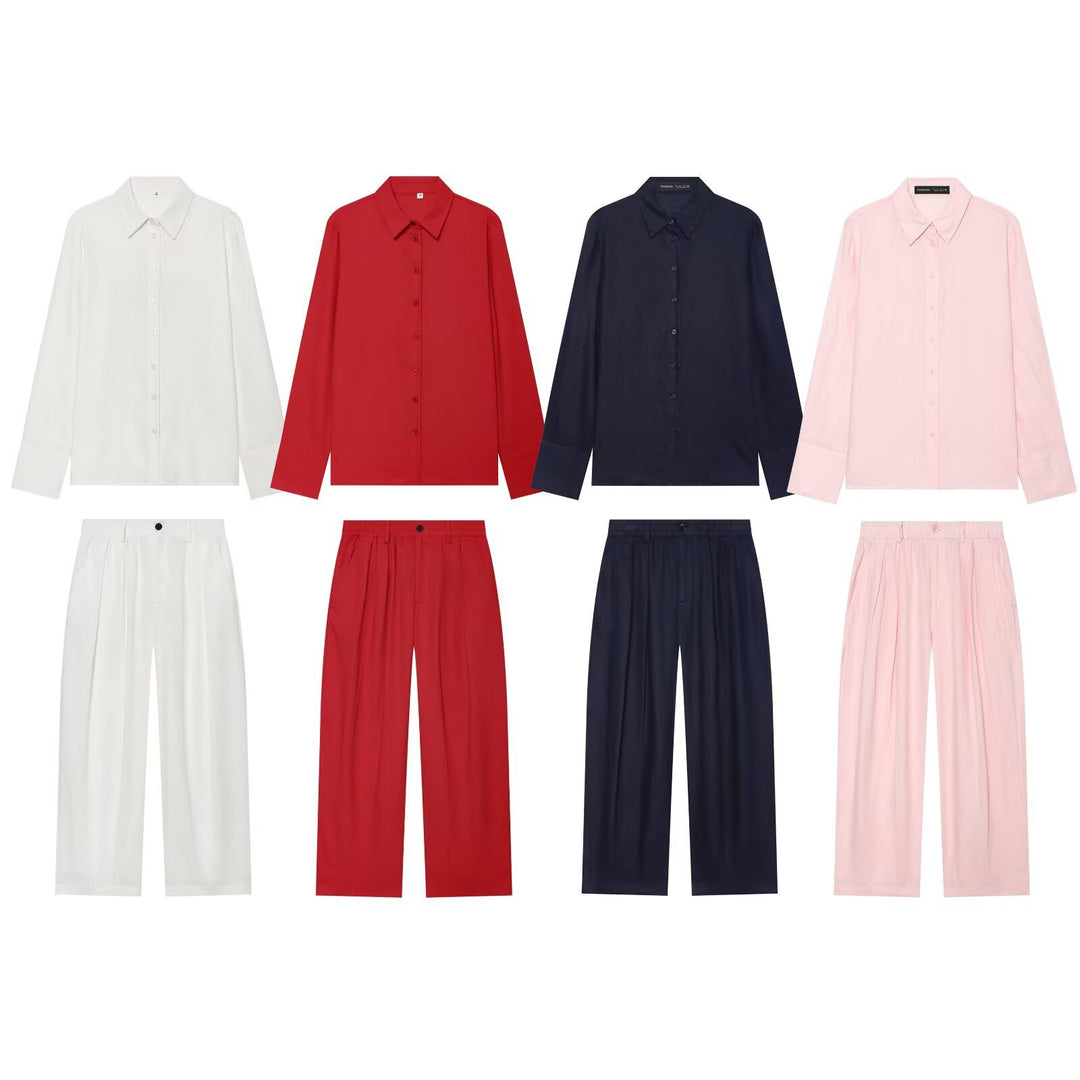 Damen Oversized Seidenimitat-Hemdbluse mit Kentkragen und Manschetten Drune