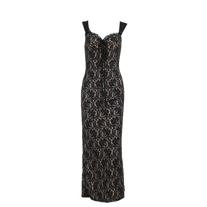 Damen Langärmliges Spitzenkleid mit figurbetontem Design und eleganten Details Drune