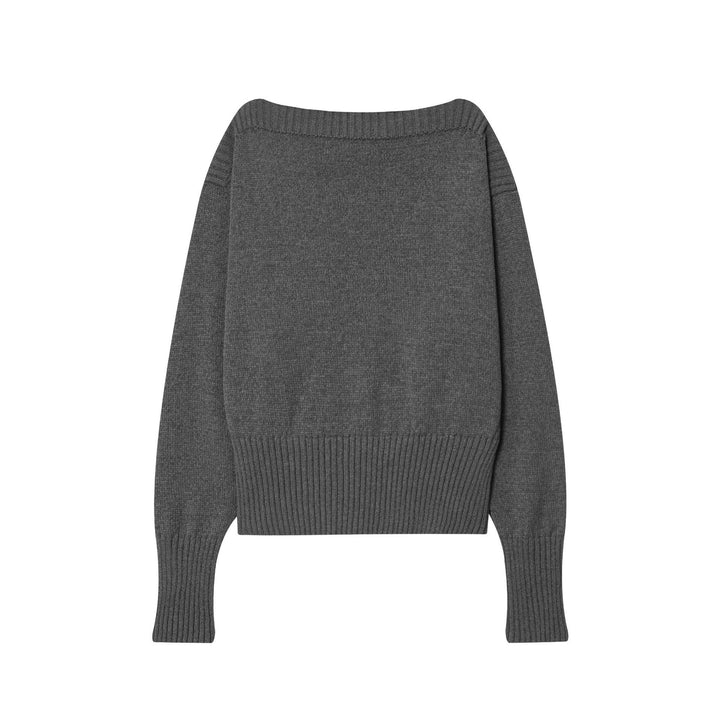 Damen nan kastig-oversize Strickpullover mit weitem U-Boot-Ausschnitt tailliertem Rippenbündchen und voluminösen Ärmeln Drune