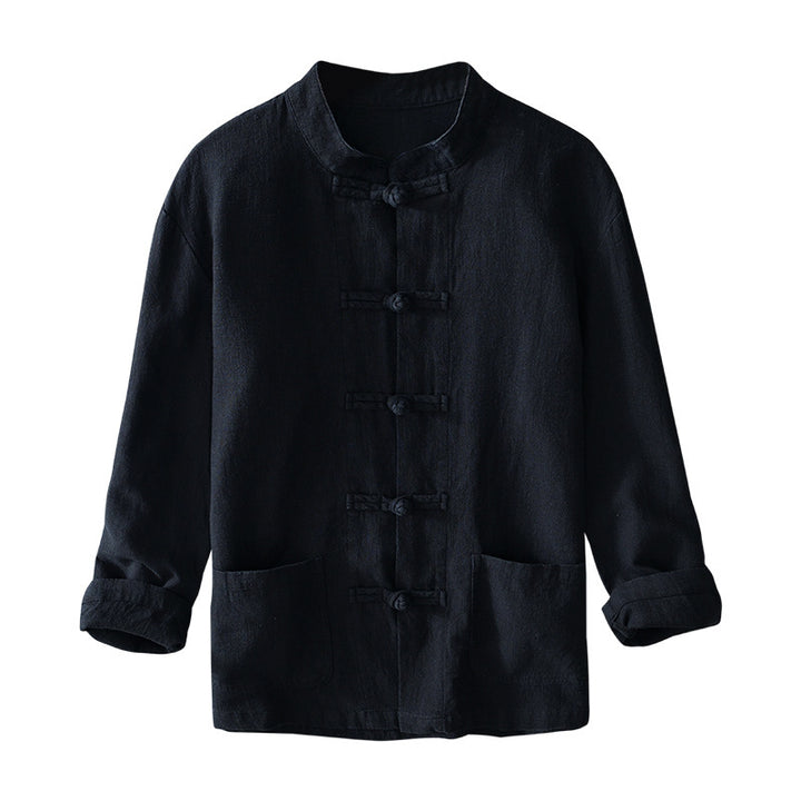 Herren nan leichte Leinenjacke im traditionellen chinesischen Stil mit Stehkragen und Knotenverschlüssen Drune