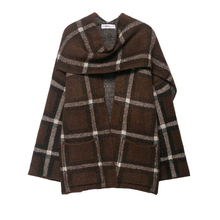 Damen eleganter Oversized Cardigan mit Karomuster und praktischen Taschen Drune