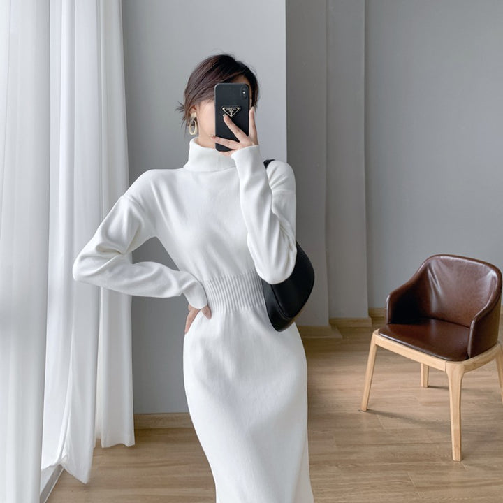 Damen Strickkleid mit hohem Kragen und figurbetontem Design Drune