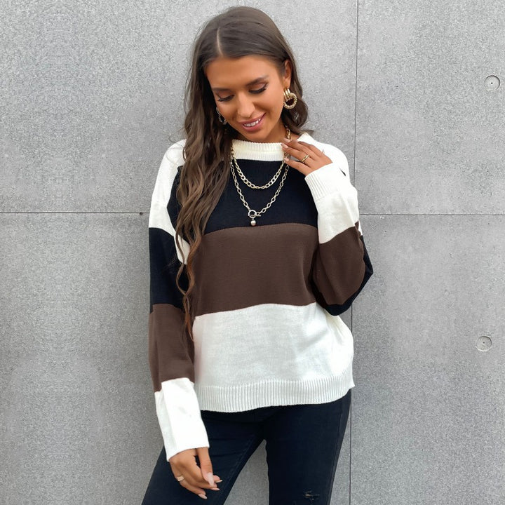 Damen Lässiger Strickpullover mit Farbblock-Design Drune