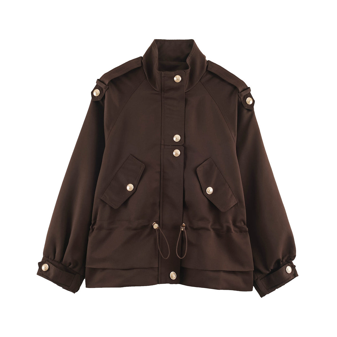 Damen 10+ kurze Utility-Jacke mit Taillenraffung, Stehkragen und Schulterklappen Drune