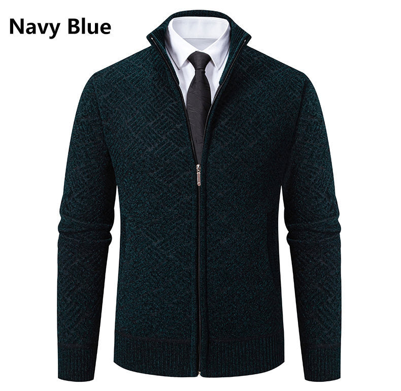 Herren Strick-Zipjacke mit geometrischem Strukturmuster und Stehkragen Drune