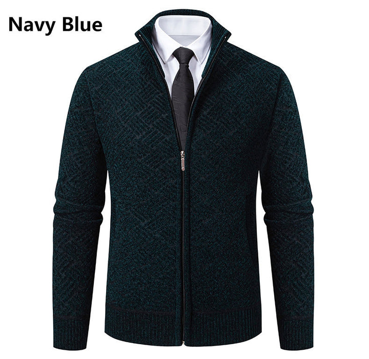 Herren Strick-Zipjacke mit geometrischem Strukturmuster und Stehkragen Drune