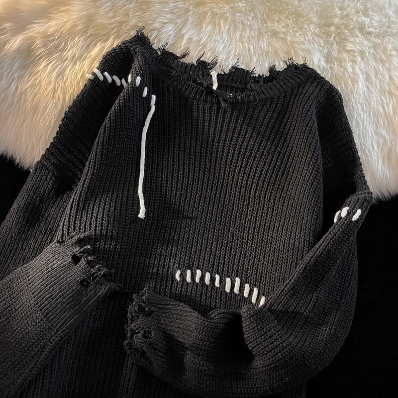 Herren lässiger Strickpullover mit fransigen Abschlüssen und asymmetrischem Design Drune