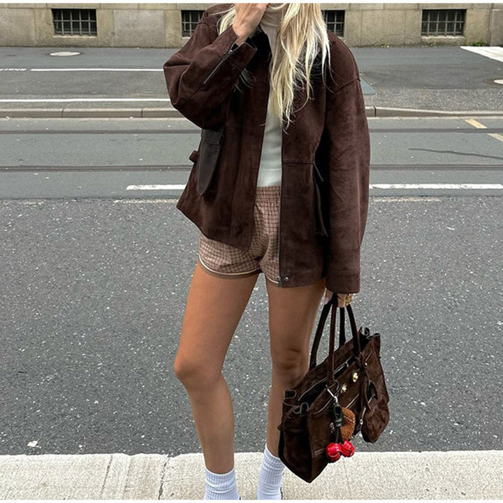 Damen Lederjacke im modernen Utility-Stil Drune