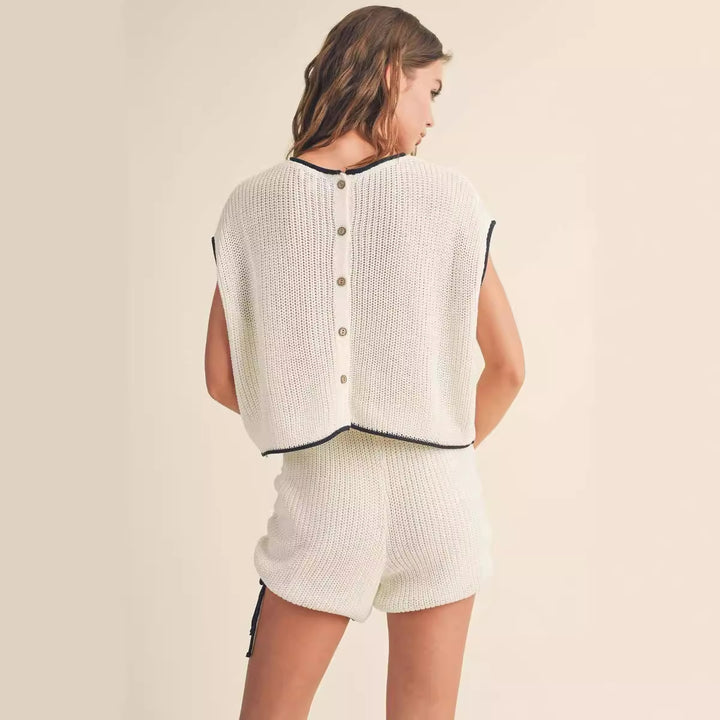 Damen Strickshorts-Set mit kontrastierenden Details und lockerem Schnitt Drune