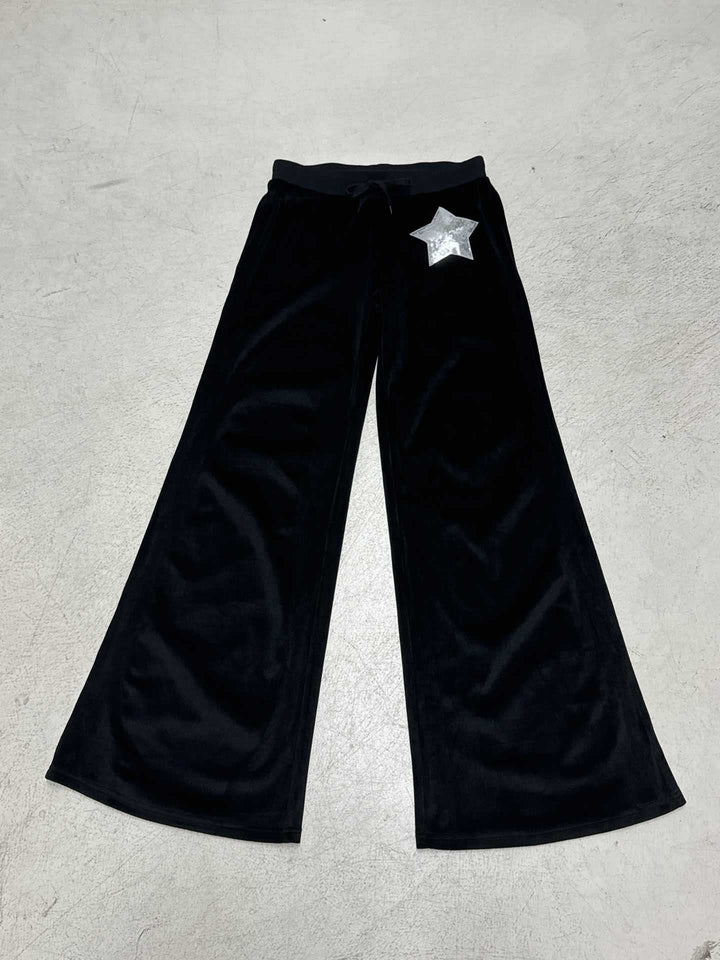 Damen nan Samt-Hose mit weitem Bein, elastischem Bund und Pailletten‑Sternapplikation Drune