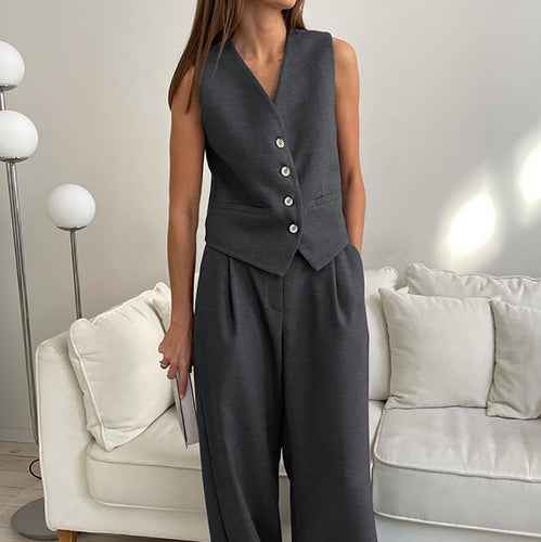 Damen Zweiteiler Ensemble mit taillierter Weste und weiten Hosen Drune
