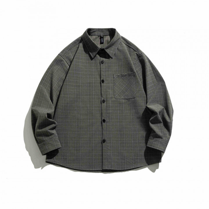 Unisex Kariertes Overshirt im Boxy-Schnitt mit Brustpattentasche und Hemdkragen Drune